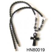 Synthetic Stone Hematite Cross Pendant Charm Choker Collar Necklace